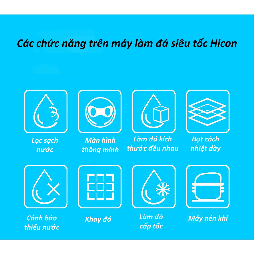 Máy Làm Đá Viên Tự Động Hicon Công Suất 40kg/Ngày Tủ Đá Giữ Nhiệt Mini, Máy Làm Đá Cấp Tốc Trong 12 Phút Bảo Hành 1 Năm