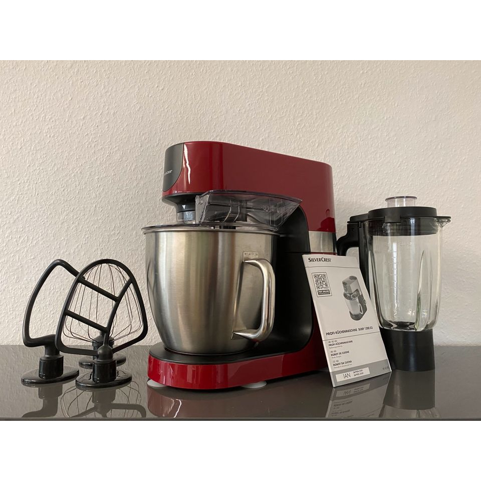 Máy nhào bột SILVERCREST 6.3L 1300W- trộn 1 kg bột khô - thố sinh tố thủy tinh 1.5L