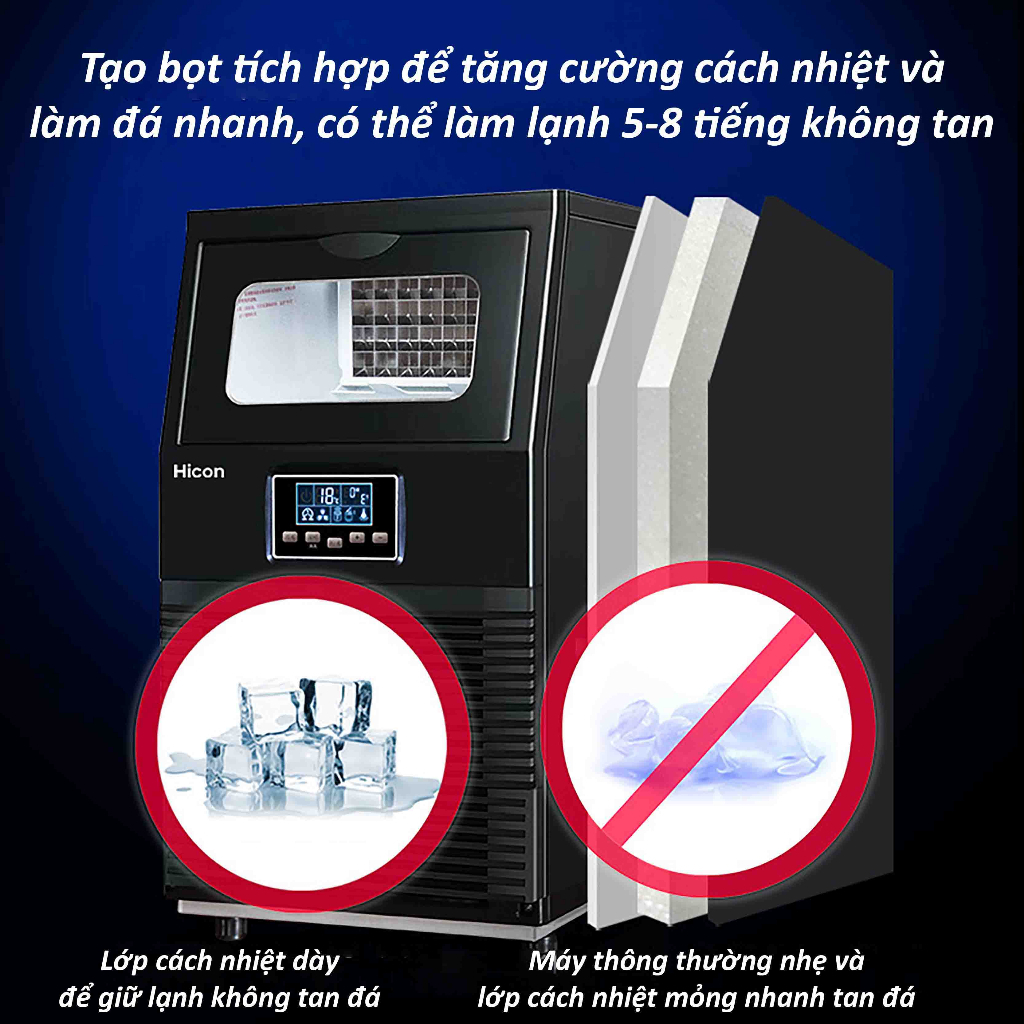 Máy Làm Đá Viên Tự Động Hicon Công Suất 40kg/Ngày Tủ Đá Giữ Nhiệt Mini, Máy Làm Đá Cấp Tốc Trong 12 Phút Bảo Hành 1 Năm