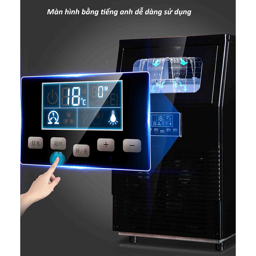 Máy Làm Đá Viên Tự Động Hicon Công Suất 40kg/Ngày Tủ Đá Giữ Nhiệt Mini, Máy Làm Đá Cấp Tốc Trong 12 Phút Bảo Hành 1 Năm