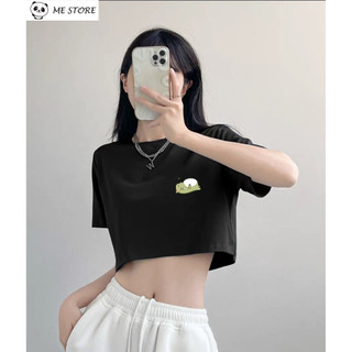 Áo croptop ngắn tay form rộng dáng rộng in hình totoro chất liệu cotton