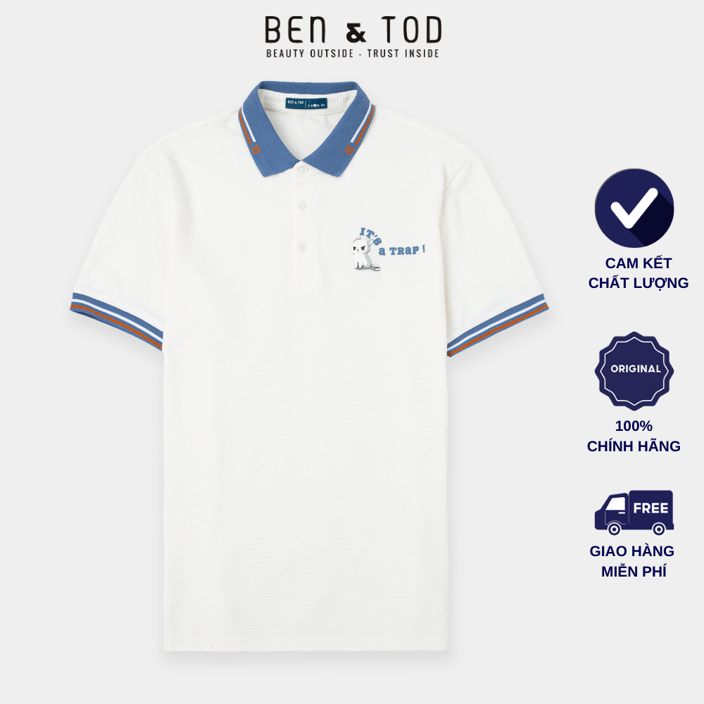 Áo thun polo nam BEN &amp; TOD R1300BB253 cotton họa tiết trẻ trung, năng động, thanh lịch, cao cấp, trẻ trung