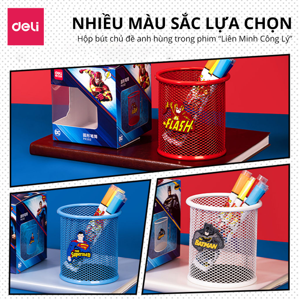 Hộp đựng bút Deli, ống đựng cắm bút đa năng tiện lợi lưới kim loại để bàn