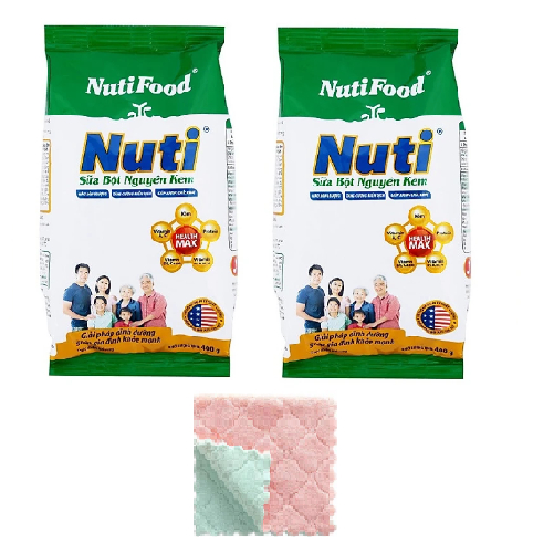 Combo 2 bịch sữa nguyên kem nutifood 400g cho cả gia đình-tặng khăn mềm mịn