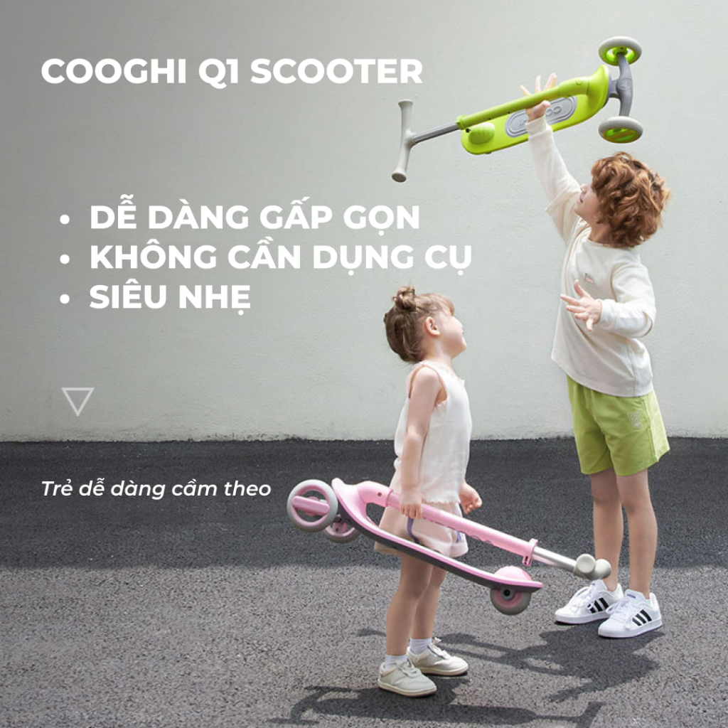 Xe trượt scooter cho bé Cooghi Q1, 3-10 tuổi, bánh LED phát sáng, gấp gọn, siêu nhẹ