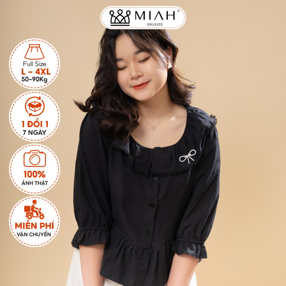Áo kiểu sơ mi bigsize Victoria nữ MIAL thiết kế cổ bèo form rộng che khuyết điểm hai màu đen trắng MIAH Bigsize AOK0002