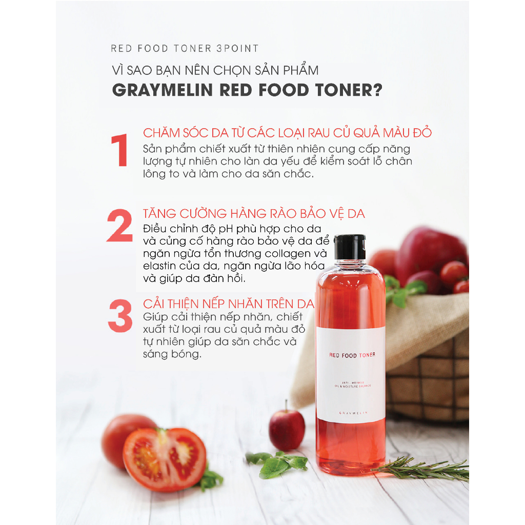 Nước Hoa Hồng Trái Cây Đỏ Graymelin Red Food Toner 500ml