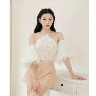 Set áo dự tiệc dài tay bánh bèo áo cách điệu buộc nơ mix chân váy chữ a cạp cao sang chảnh Deliz Studio