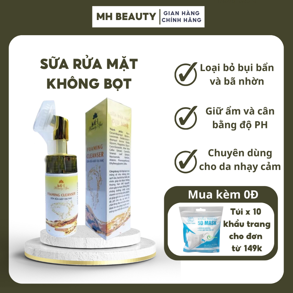 Sữa rửa mặt dịu nhẹ MH Beauty Foaming Cleanser làm sạch sâu hạn chế mụn da sạch mịn sau 2p - MH Beauty