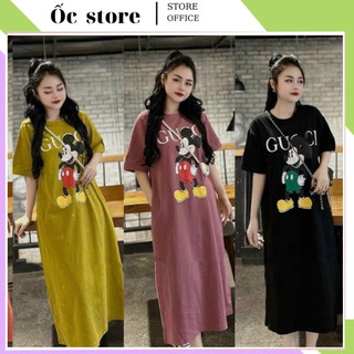 ĐẦM Suông Hoạ Tiết Hình Chuột To mặc cực lên dáng,VÁY Maxi đơn giản dễ mặc Bầu Bí mặc Thoải Mái Chất Cotton mềm mịn.