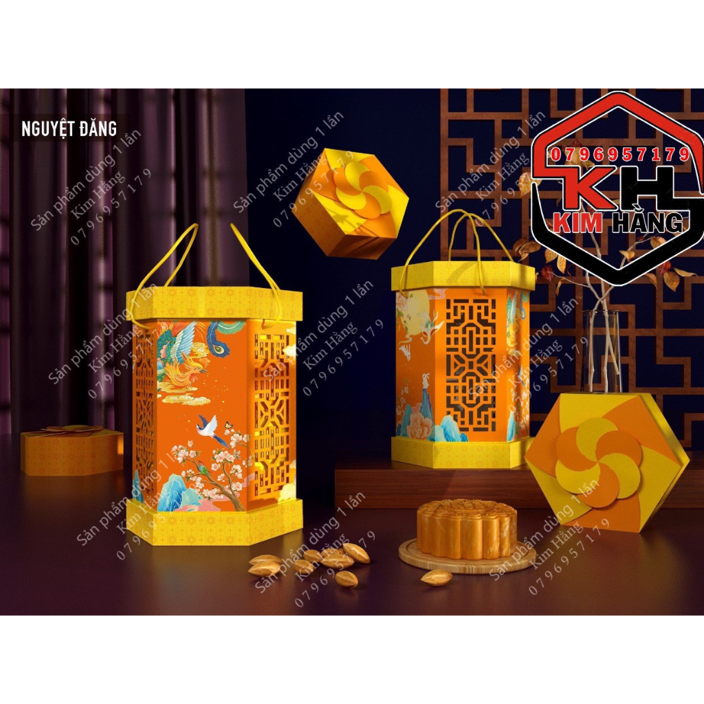 Vỏ hộp trung thu Nguyệt Đăng 4 bánh , hộp đựng bánh 150gr - 250gr - Mẫu hộp trung thu năm 2023 mới