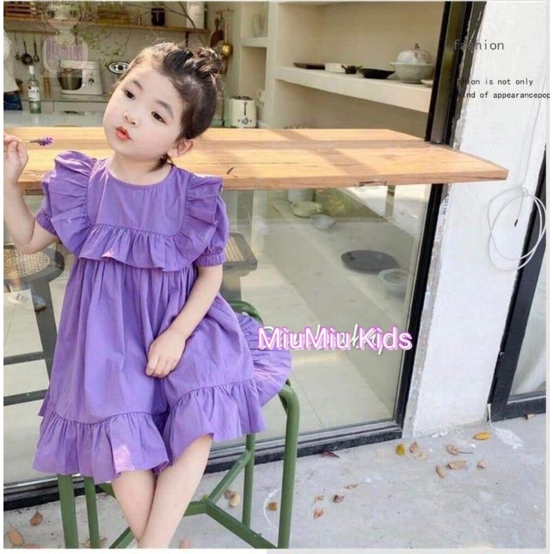 (12-37kg) Đầm Tím Babydoll chất Kate Bé Gái Mùa Hè Cực Mát