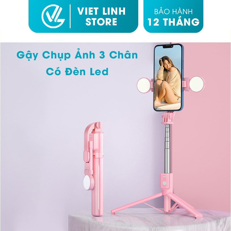 Gậy chụp ảnh 3 chân có đèn B11S, gậy tự sướng điều khiển từ xa đa năng kết hợp giá đỡ điện thoại livestream