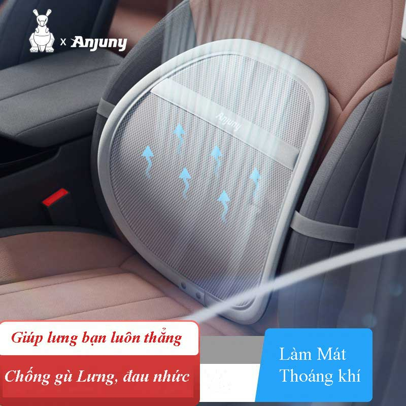 Tựa lưng ô tô công thái học anjuny, đệm dựa lưng ô tô chống đau mỏi lưng, Gối tựa đầu xe hơi có quạt phù hợp mọi loại xe