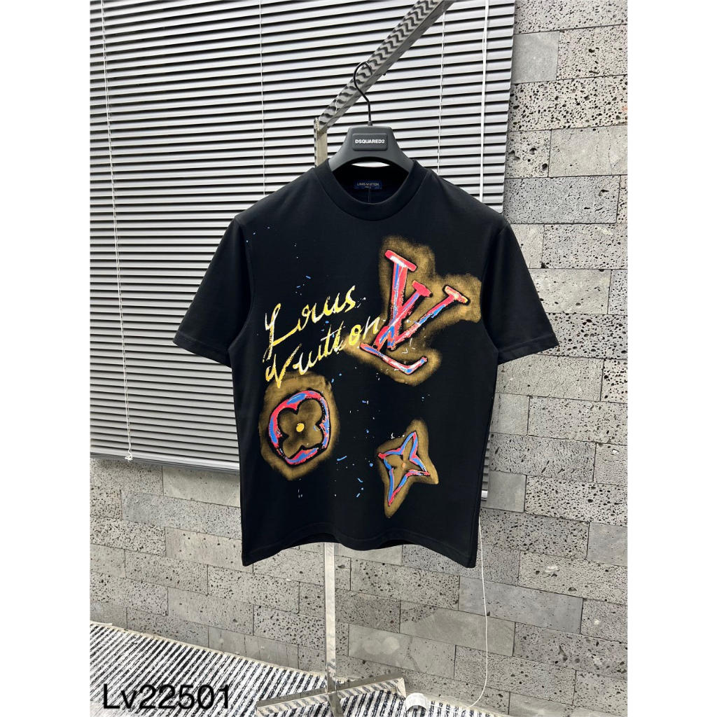 Áo Thun Nam Nữ Phối Màu Họa Tiết L.V Cao Cấp, Áo Phông Nam Nữ In Logo Vải Mát Mịn