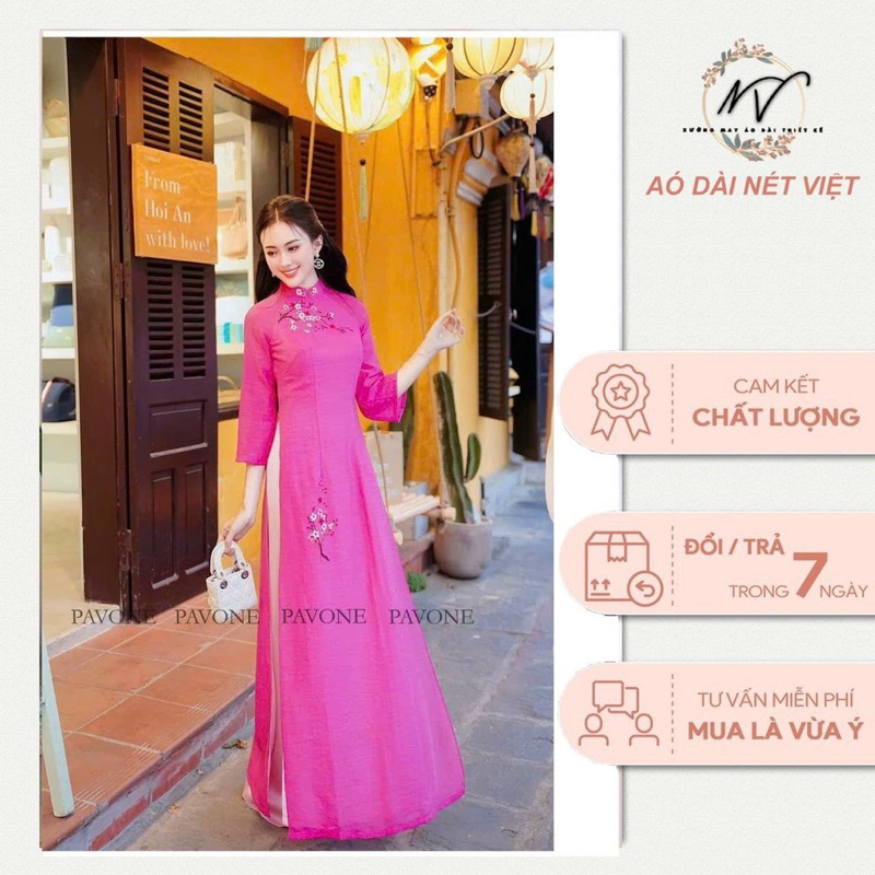 Áo dài Hồng Khuyên cách tân hồng sen hoa nhí thêu tỉ mỉ tôn da thấm hút mồ hôi tốt Nét Việt
