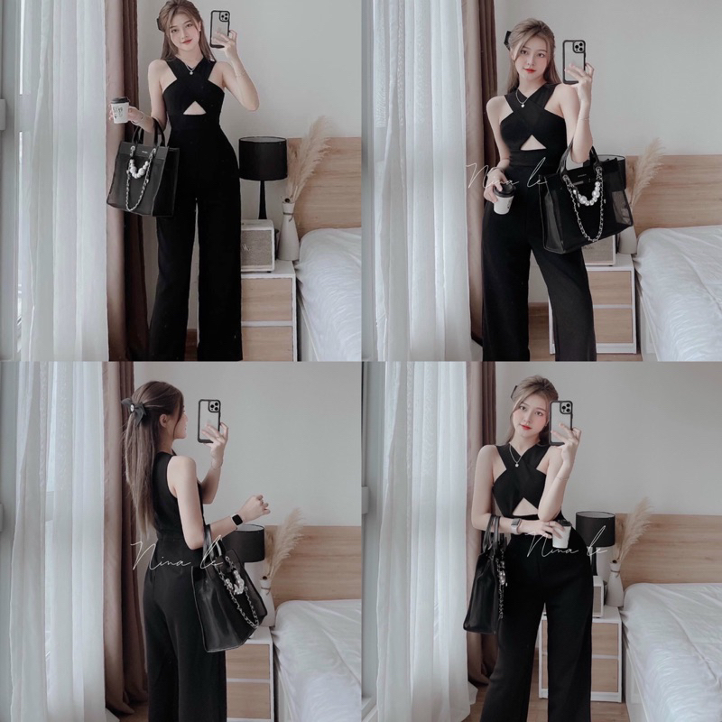 Jumsuit chéo cổ hở eo dáng dài S39