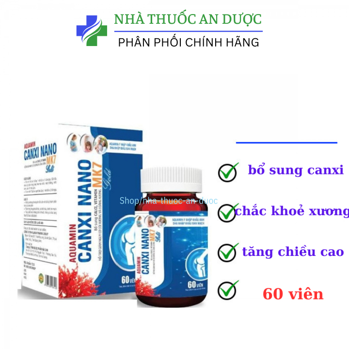 Viên uống bổ sung canxi Aquamin Canxi Nano MK7 Gold giúp tăng chiều cao, giảm loãng xương – Hộp 60 viên