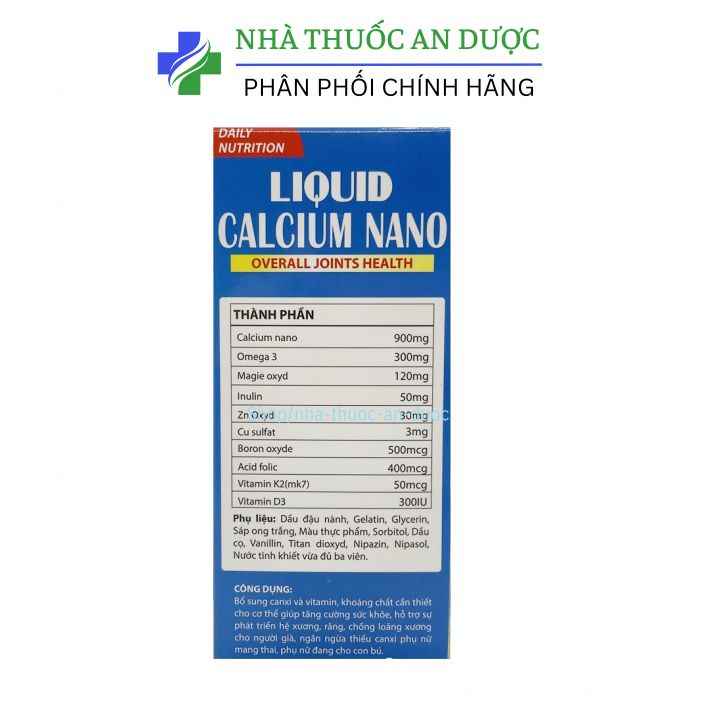 Viên uống Liquid Calcium nano giúp phòng ngừa loãng xương - Lọ 100 viên