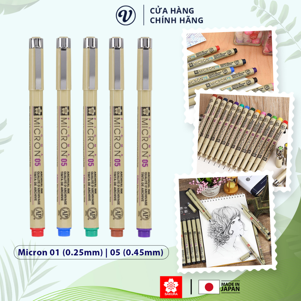 Bút line đi nét, chuyên vẽ kỹ thuật Sakura Pigma Micron - Nhiều màu
