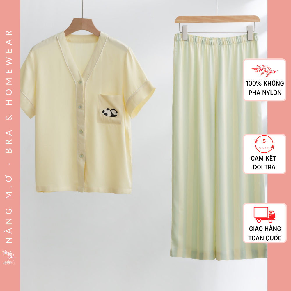 Bộ đồ mặc nhà nữ pyjamas tay ngắn quần dài siêu mềm mát viscose tự nhiên cao cấp họa tiết Panda Alpenliebe