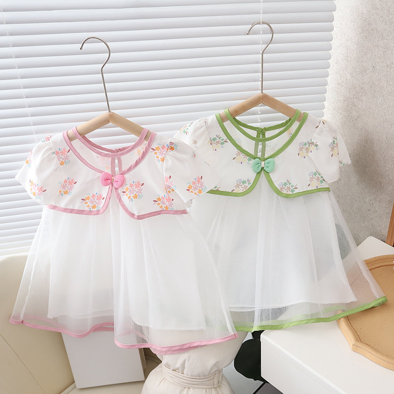 Đầm Hán Phục Thêu Hoa Chất Liệu Chiffon Thời Trang Mùa Hè Cho Bé Gái 2023