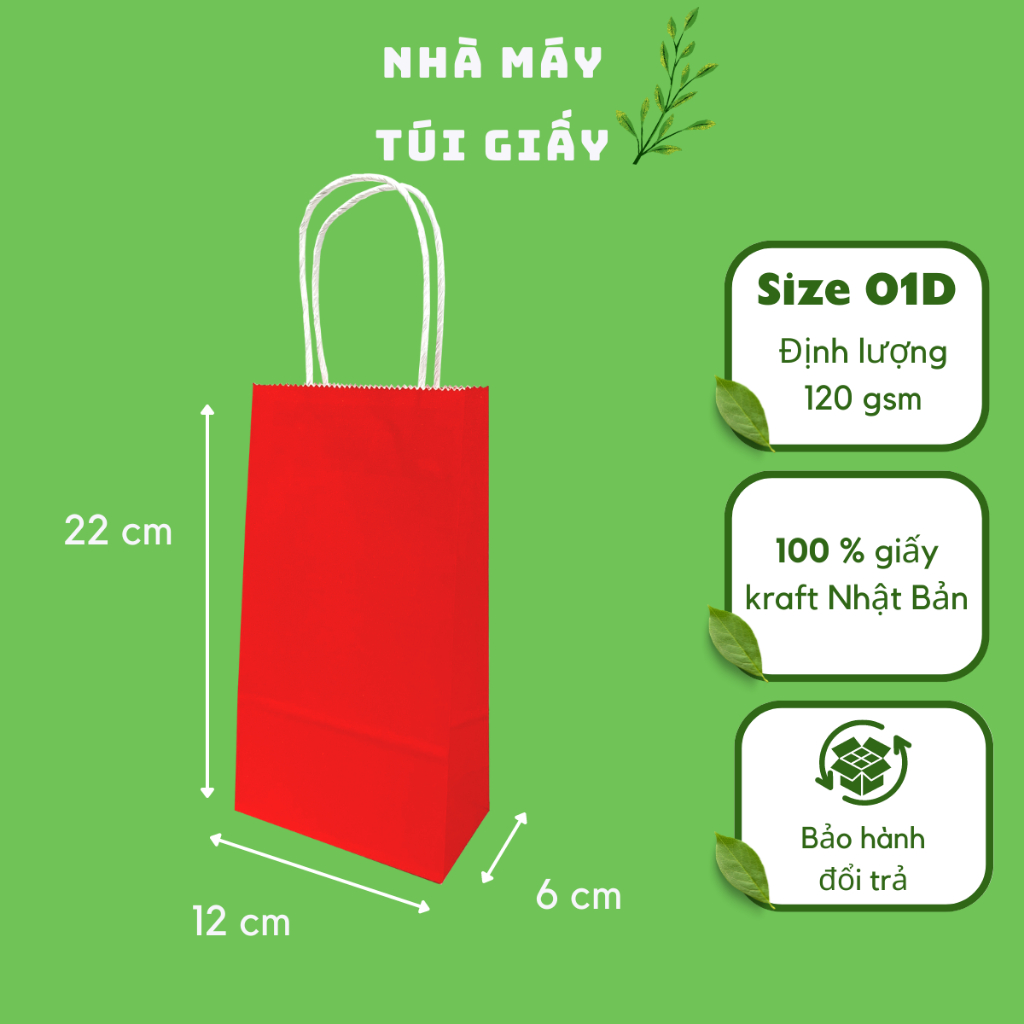 20 chiếc túi giấy màu đỏ đựng quà mịn đẹp không mùi size 01: 12x6x22cm có quai