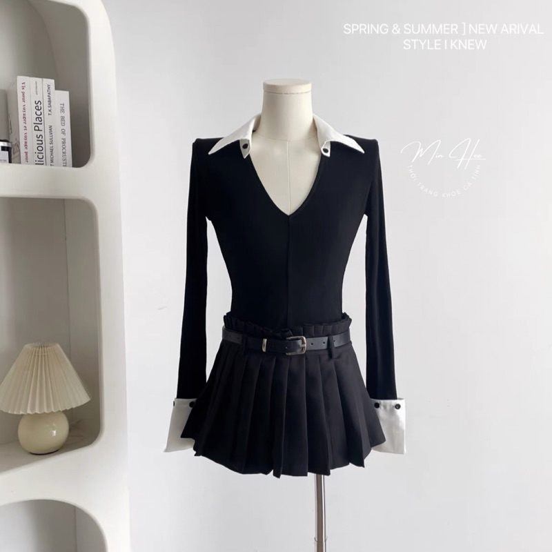 Áo thun nữ tay dài lai trắng, áo len tăm cao cấp ôm body co giãn tốt