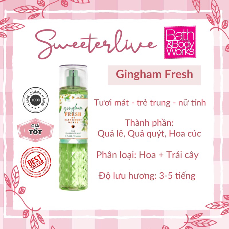 GINGHAM FRESH Body mist(Bill US) - Xịt thơm toàn thân BATH &amp; BODY WORKS