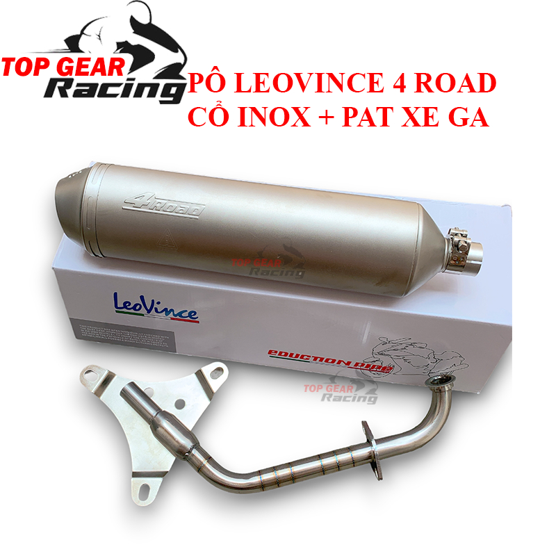 Pô 4 Road Dáng Dài Cho Xe Ga Full Cổ Inox Và Pát Xe Ga