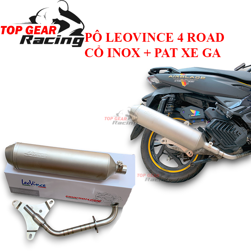 Pô 4 Road Dáng Dài Cho Xe Ga Full Cổ Inox Và Pát Xe Ga