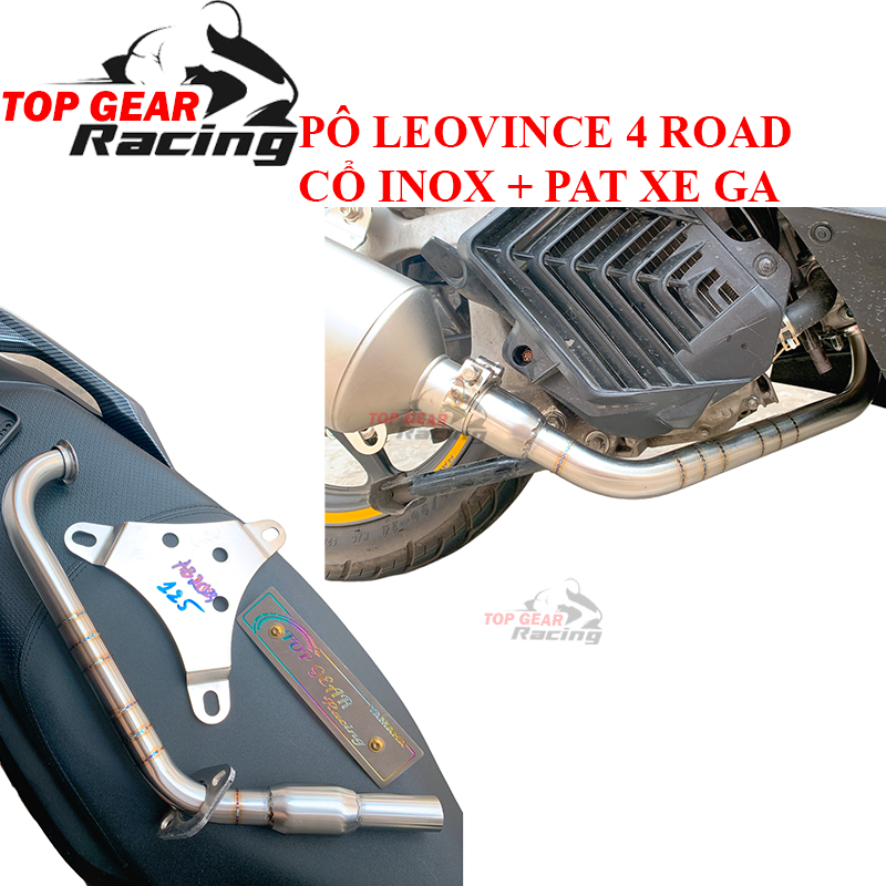 Pô 4 Road Dáng Dài Cho Xe Ga Full Cổ Inox Và Pát Xe Ga