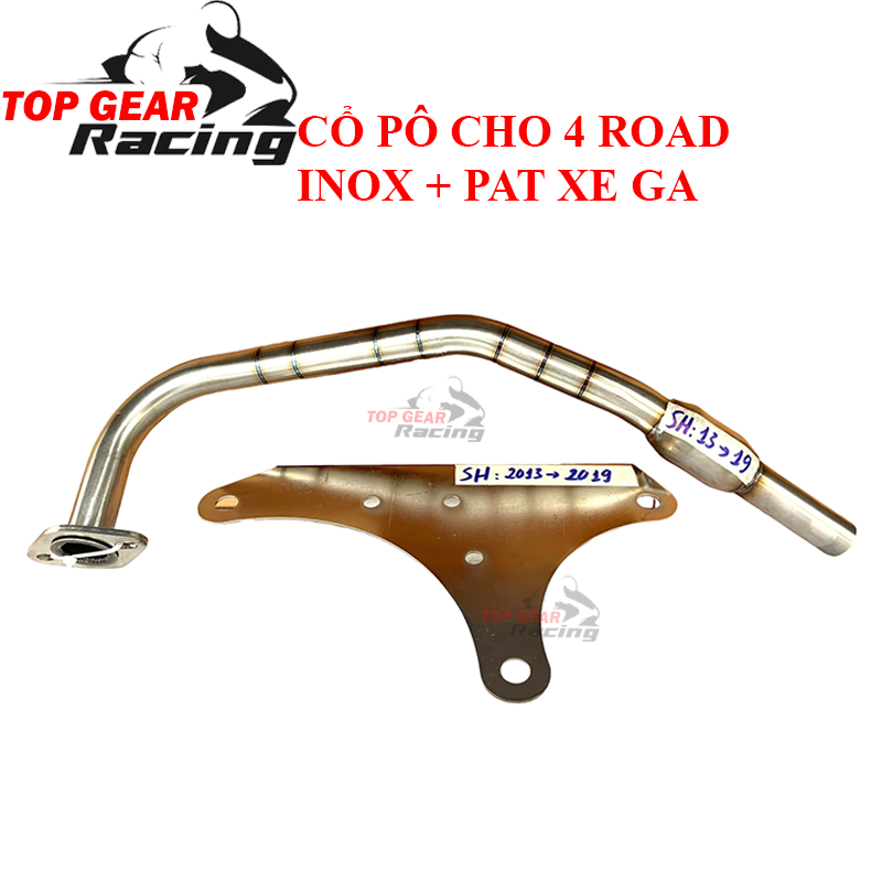 Pô 4 Road Dáng Dài Cho Xe Ga Full Cổ Inox Và Pát Xe Ga