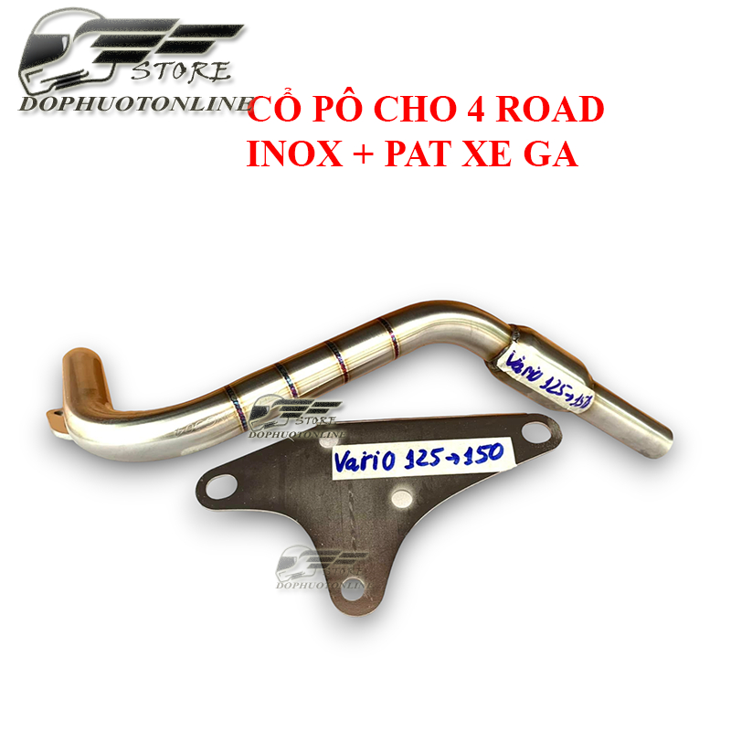 Pô 4 Road Dáng Dài Cho Xe Ga Full Cổ Inox Và Pát Xe Ga