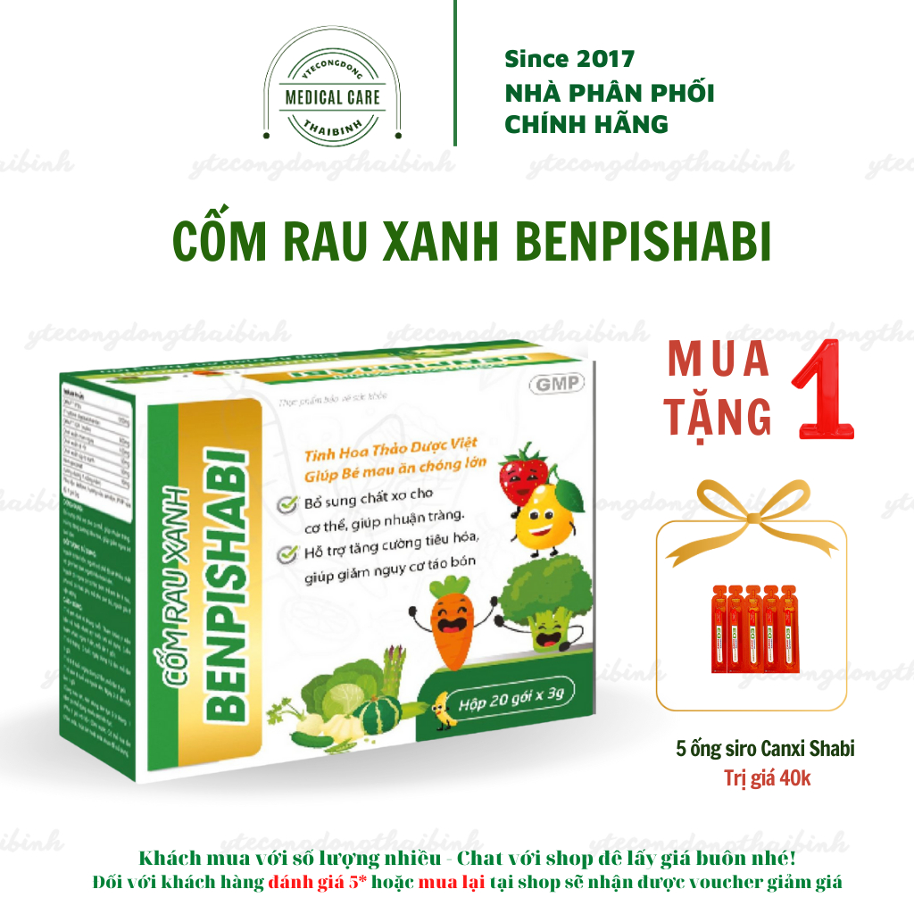 Cốm chất xơ tự nhiên Cốm rau xanh BENPISHABI bổ sung chất xơ giảm táo bón nhuận tràng hỗ trợ tiêu hóa cho bé Hộp 20 gói