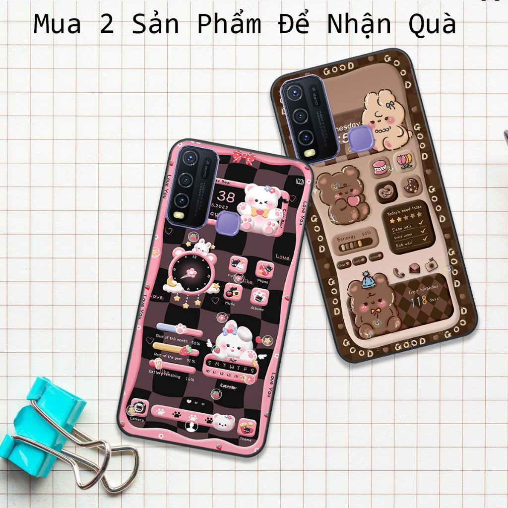 Ốp Vivo Y50 / Y50S / Y30 in hình họa tiết gấu nâu , hồng đáng yêu cute đẹp hot trend