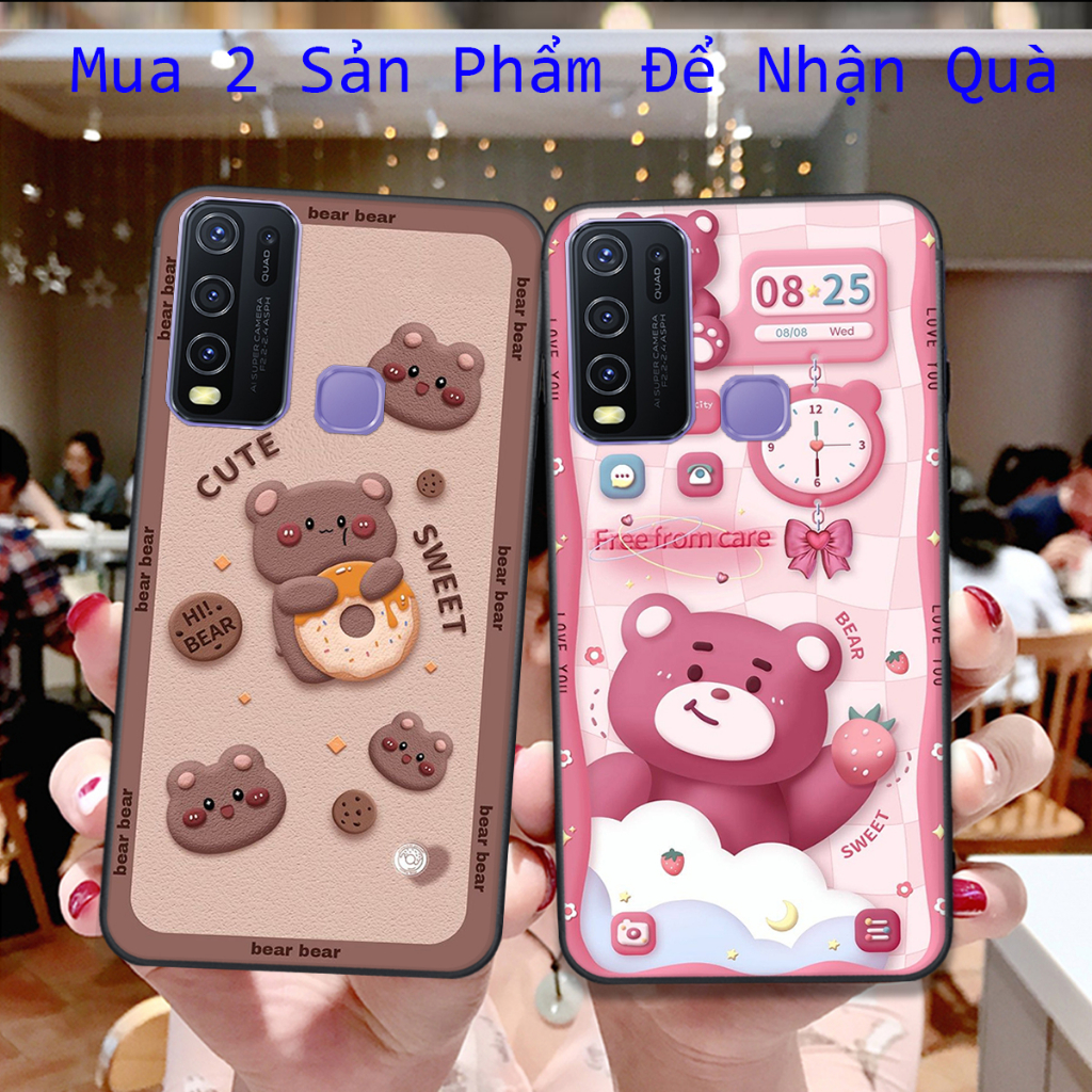 Ốp Vivo Y50 / Y50S / Y30 in hình họa tiết gấu nâu , hồng đáng yêu cute đẹp hot trend