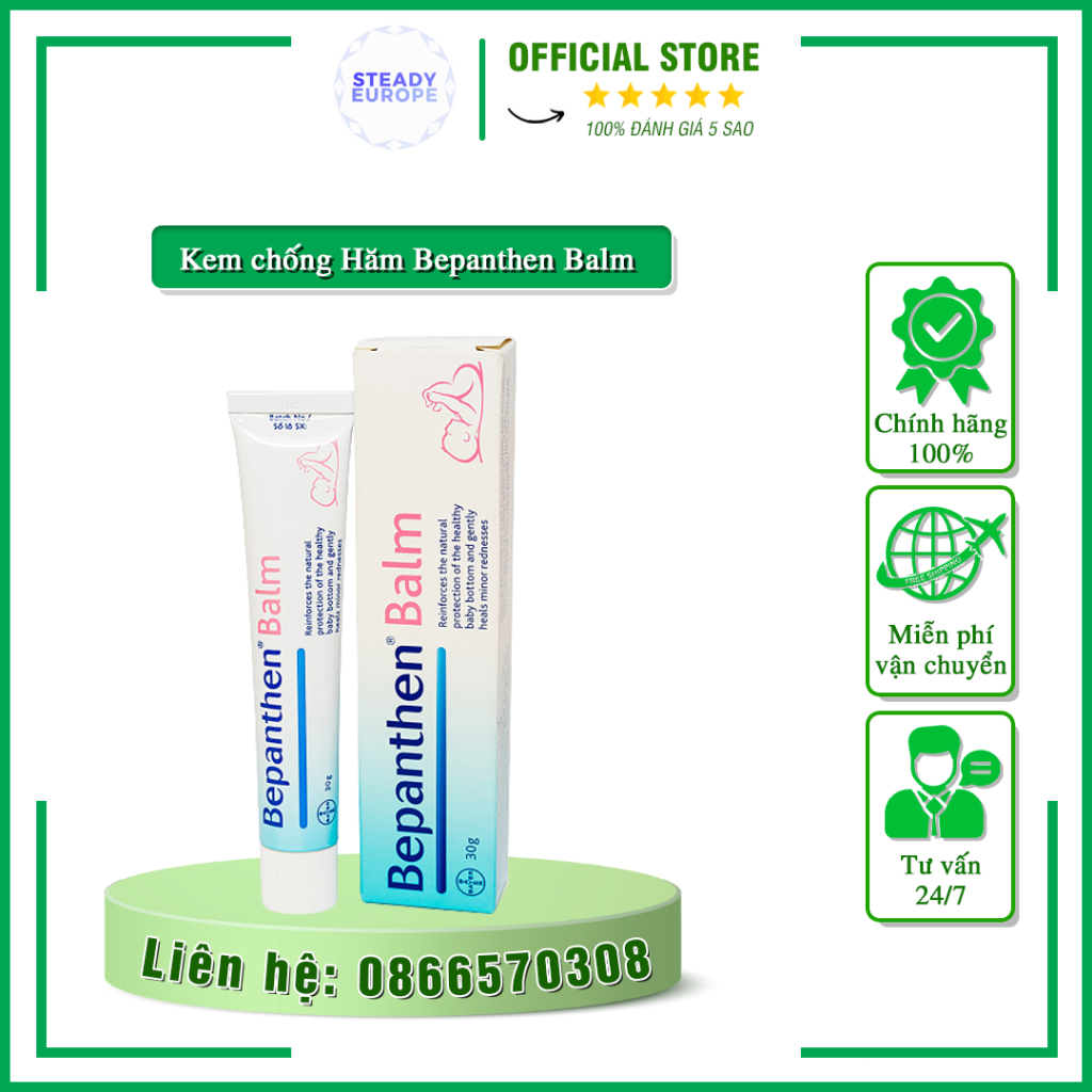 Kem chống Hăm Bepanthen Balm Steady Europe - Kem Hăm Bảo Vệ Làn Da Nhay Cảm Cho Bé Tuýp Dạng Kem Mỡ 100g