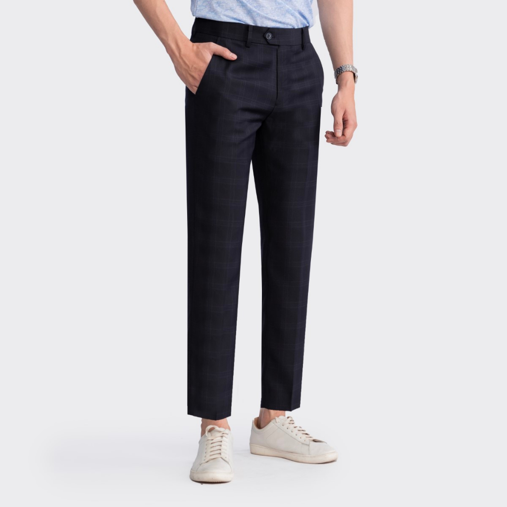 Quần Âu Nam INSIDEMEN phom Cropped fit năng động họa tiết kẻ lịch lãm ITR00103