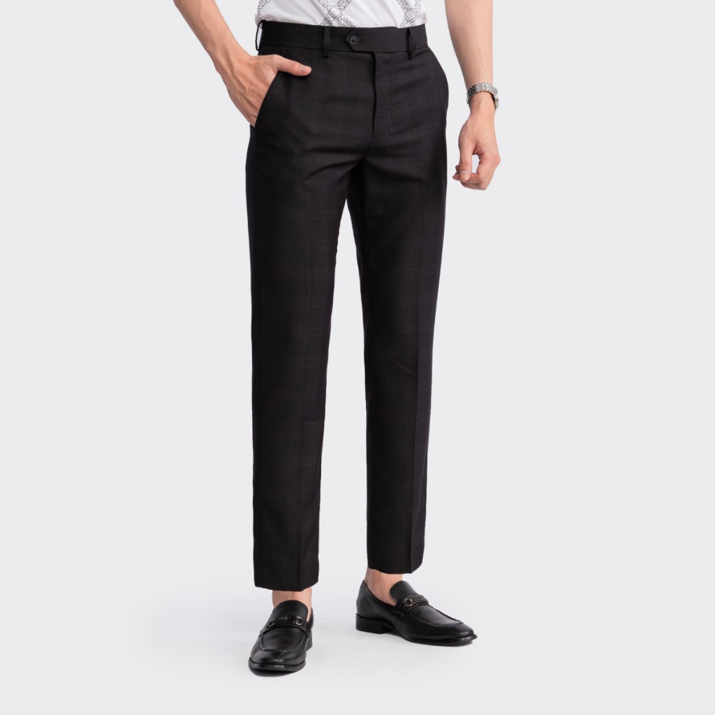 Quần Âu Nam INSIDEMEN phom Cropped fit năng động họa tiết kẻ lịch lãm ITR00103