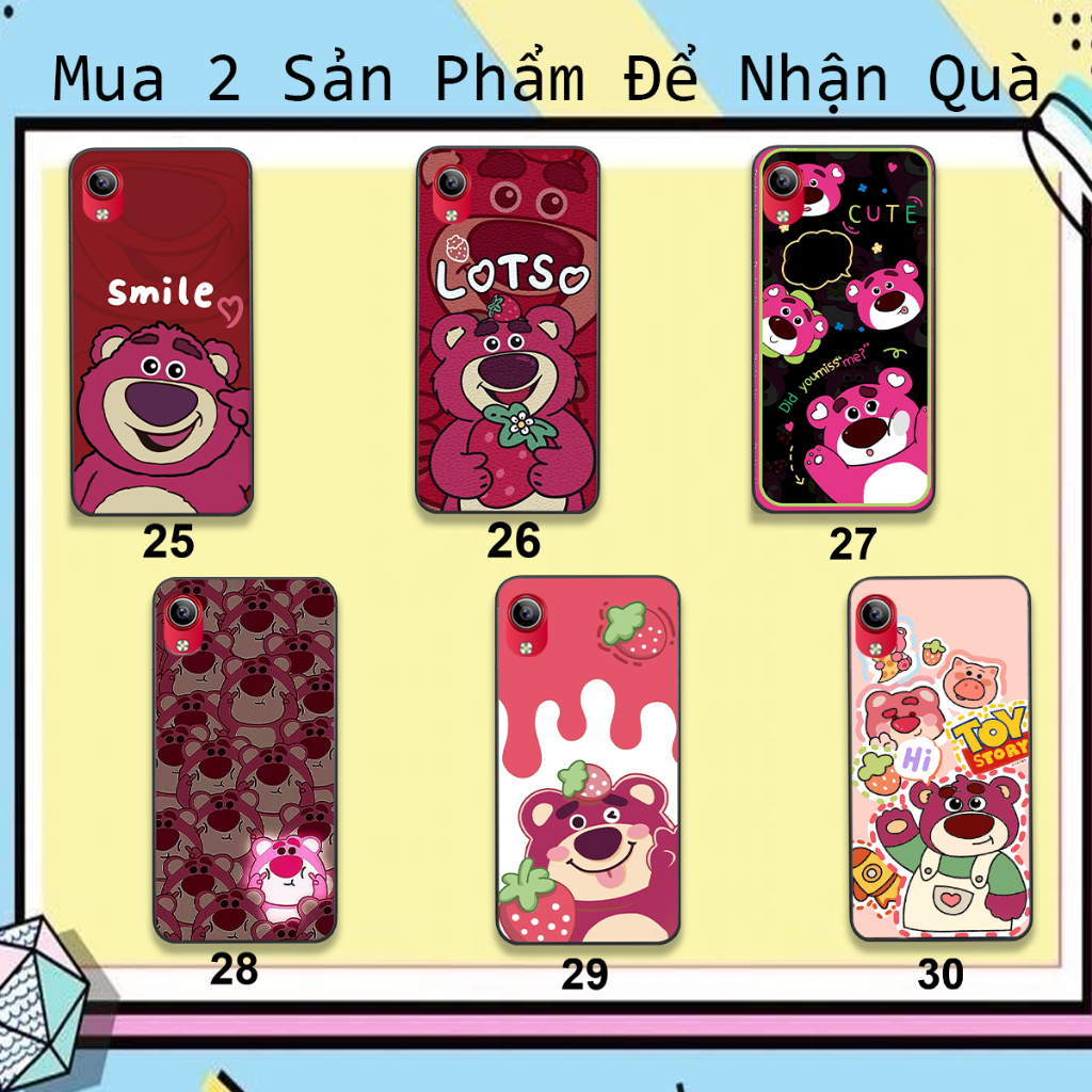 Ốp Vivo Y93 / Y91C / Vivo 1820 / Y1S in hình họa tiết gấu dâu , gấu lotso hồng đẹp cute hot trend