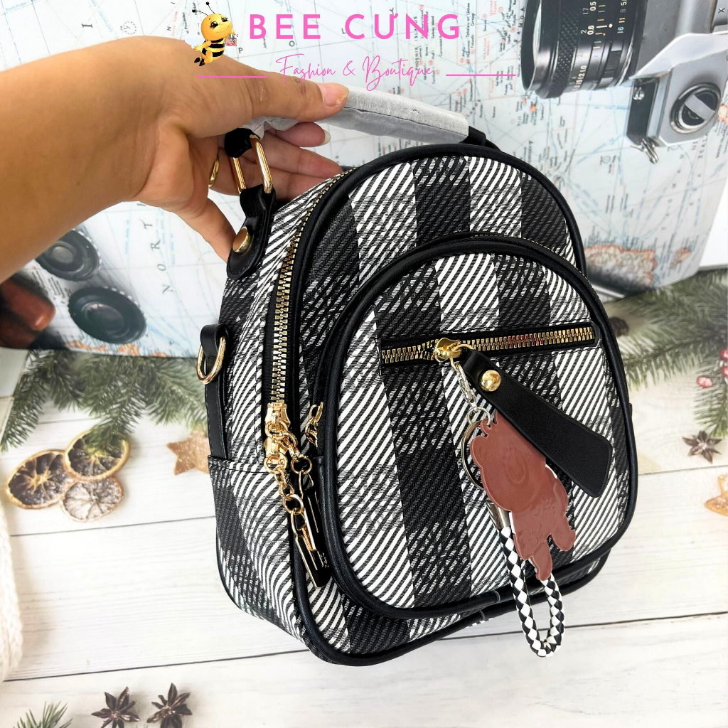 Balo mini nữ, balo mini da B5960  3 ngăn phong cách hàn quốc trẻ trung tặng kèm quà free ship Bee cưng