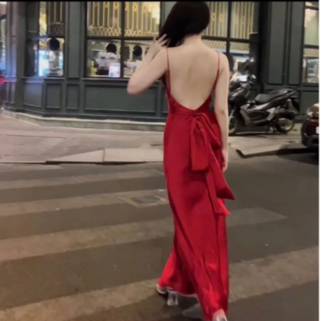 ĐẦM CỔ ĐỖ BUỘC NƠ SAU DRESSESINSEILK L