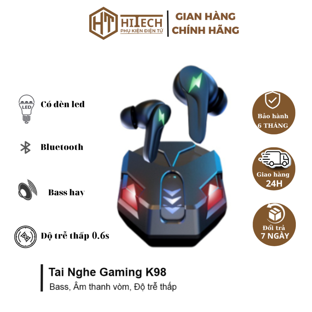 Tai Nghe Gaming K98, Âm Thanh Không Gian, Đèn Led Đẹp, Độ Trễ Thấp - HiTech