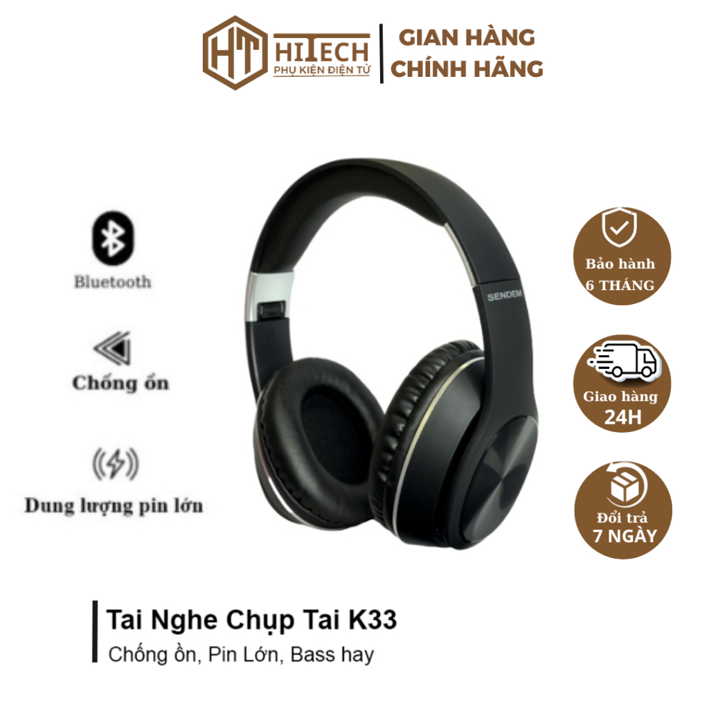 Tai nghe Bluetooth Chụp Tai K33, Có Míc Đàm Thoại, Chống Ồn, Có Khe Cắm Thẻ Nhớ - HiTech