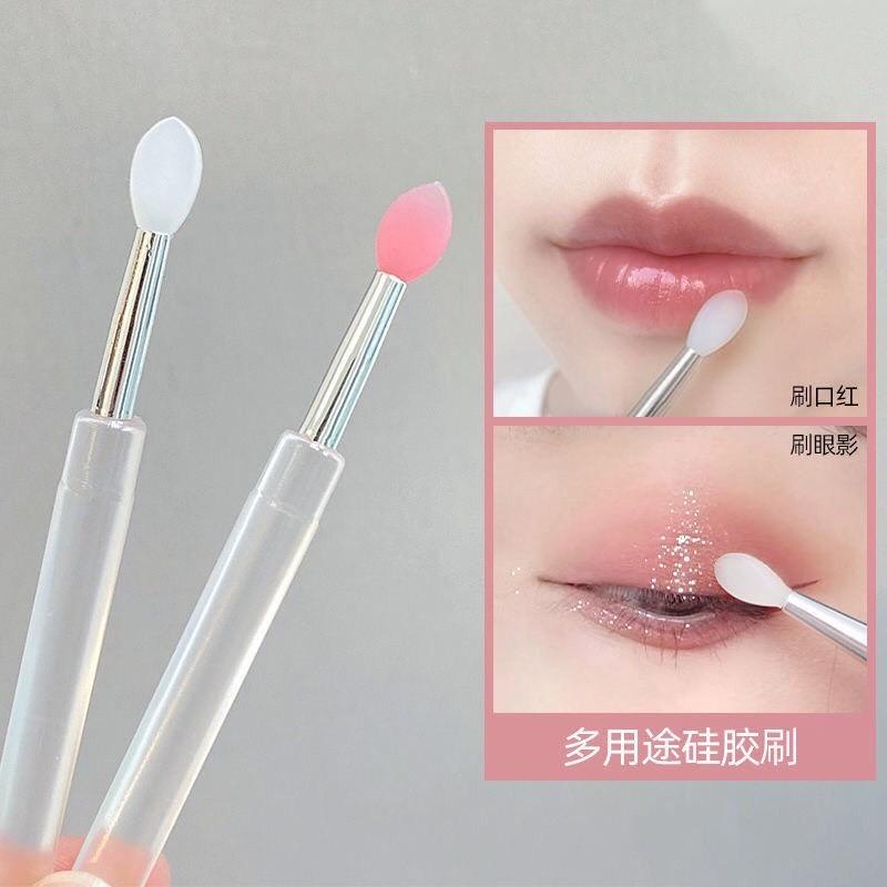 Cọ Tô Son Môi Bằng Silicon Trong Suốt Di Động Đính Kim Sa Có Nắp Đậy Tiện Dụng