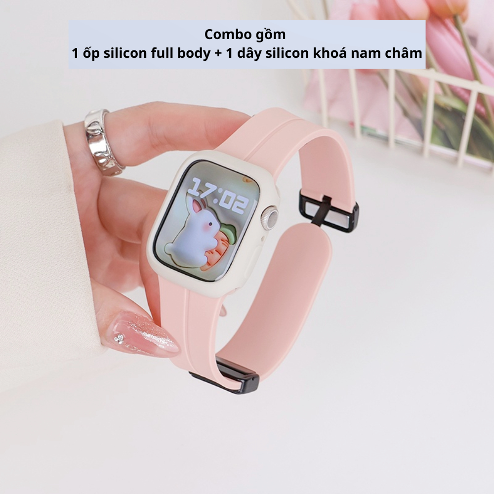 Combo dây silicone khoá nam châm và ốp silicon full body [LOẠI A1] dành cho đồng hồ thông minh size 38/40/41/42/44/45mm