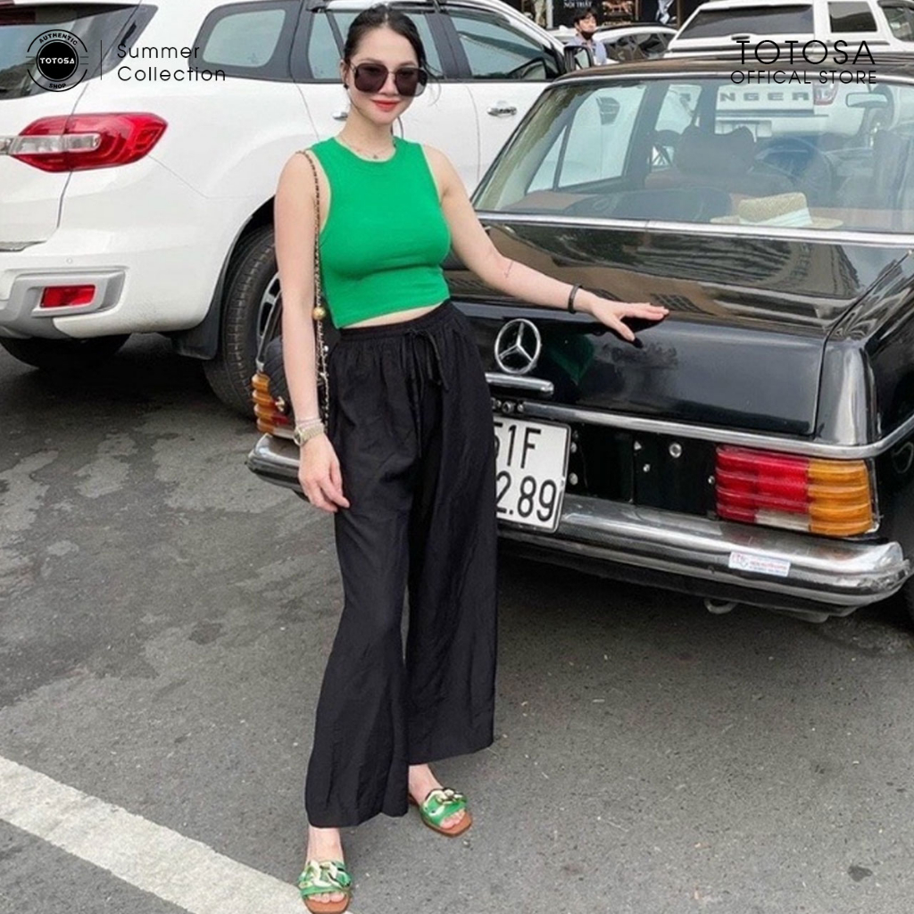 Quần xuông nữ, quần đũi ống rộng chất tơ lụa cạp chun nhiều màu mặc thoáng mát free size &lt;65kg