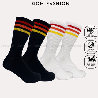 Vớ cổ cao nam nữ GOMTAT mẫu sọc ngang thời trang, chất liệu cotton mềm mại, thoáng mát êm chân  -GOM10-CAO-3SOC-1DOI