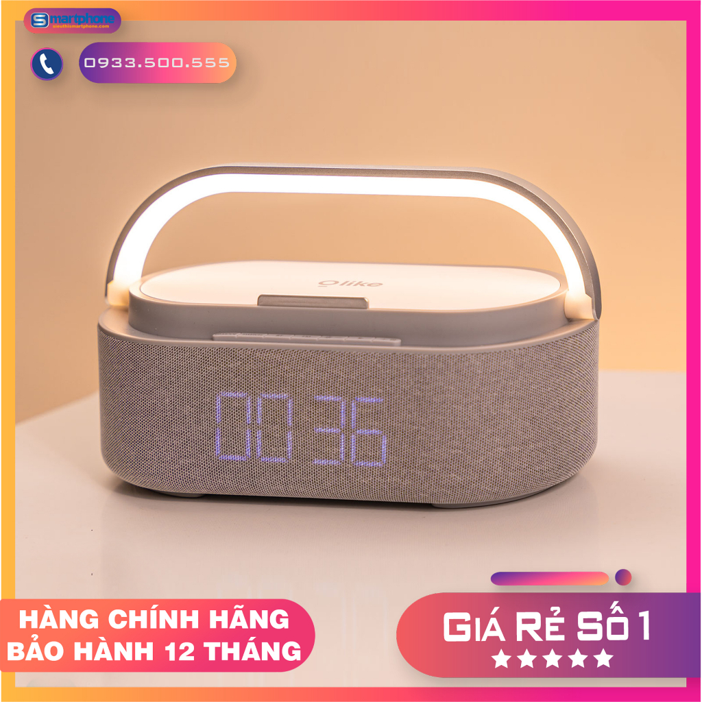 Loa bluetooth Olike S2 công suất 10W, có quai xách, tích hợp đồng hồ LED và chế độ đèn ngủ, pin 1800 mAh - BH 6 tháng